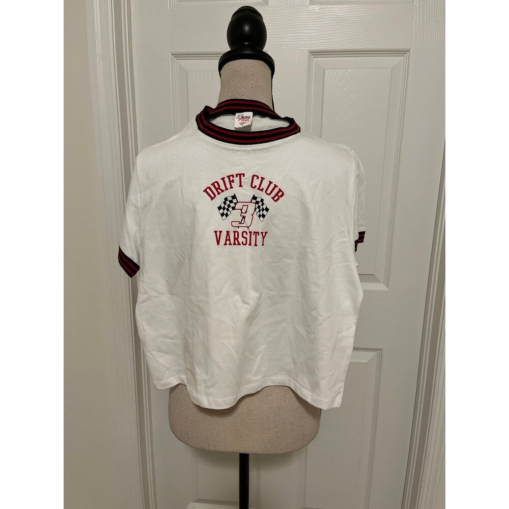 NWT juniors large electric pink crop top racing shirt 796